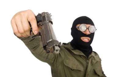 Komik adam beyaz izole yün giyen