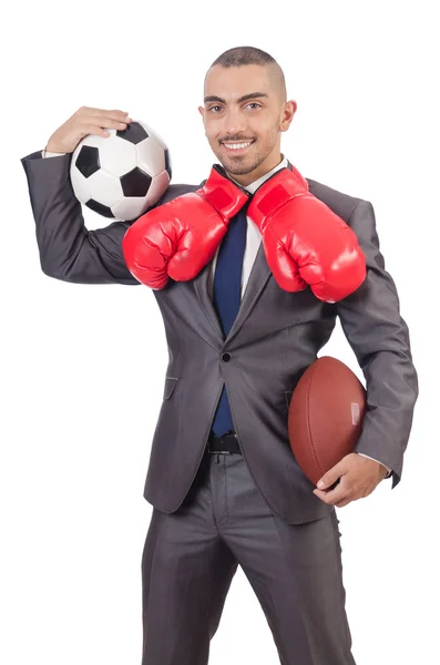 Homem com equipamento desportivo isolado no branco — Fotografia de Stock