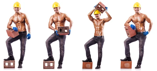 Photo composite de l'homme nu avec des briques — Photo