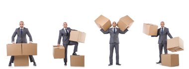 İnsan ve kutularla fotoğraf kolajı