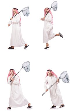 Ağ yakalayan Arap beyaz üzerine izole edilmiş.