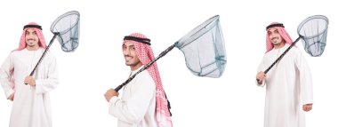 Ağ yakalayan Arap beyaz üzerine izole edilmiş.