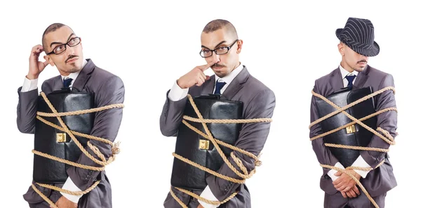 Homem amarrado isolado no branco — Fotografia de Stock