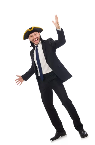 Young businessman wearing tricorn isolated on white — Stock Photo, Image
