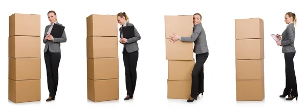Imagem composta de mulher com caixas em branco — Fotografia de Stock