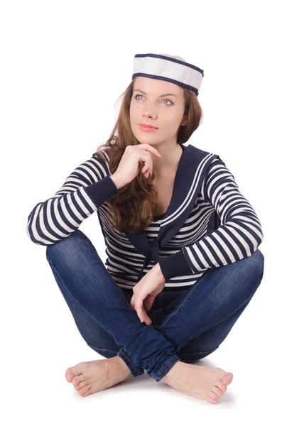 Jeune femme marin isolé sur blanc — Photo