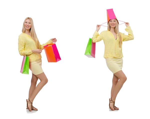 Kolaż z kobieta z torby na zakupy — Zdjęcie stockowe