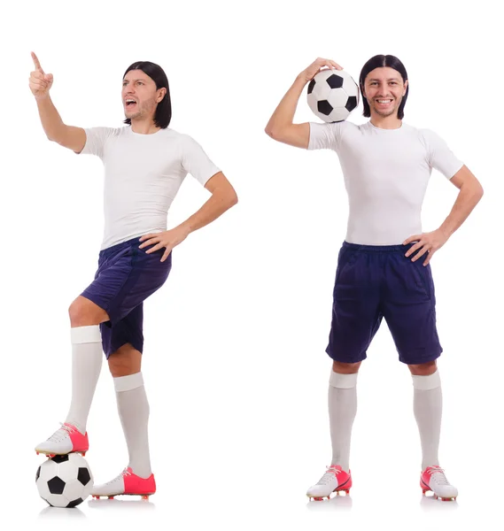 Giovane giocatore di calcio maschile isolato su bianco — Foto Stock