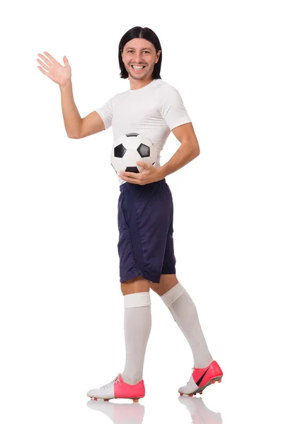 Jovem futebolista isolado no branco — Fotografia de Stock