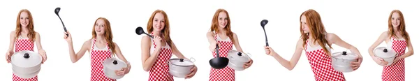 Kvinna kock isolerad på den vita — Stockfoto