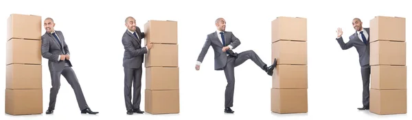 Collage de fotos con hombre y cajas — Foto de Stock