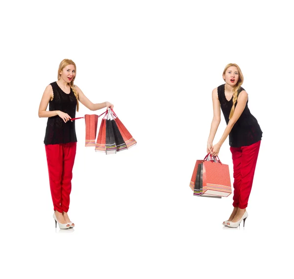 Set of woman with shopping bags on white — Stock Photo, Image