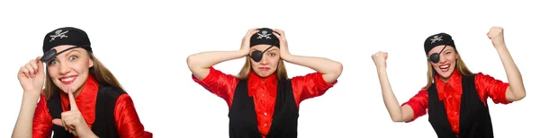 Mulher pirata em vários conceitos sobre branco — Fotografia de Stock