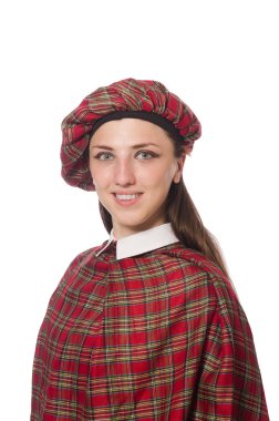 İskoç kadın beyaz arka plan üzerinde izole