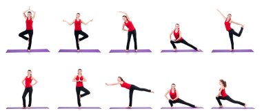 Beyaz üzerinde egzersiz yapan genç bir kadın.