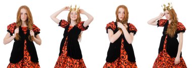 Beyaz tacı takan komik kadın kraliçe.