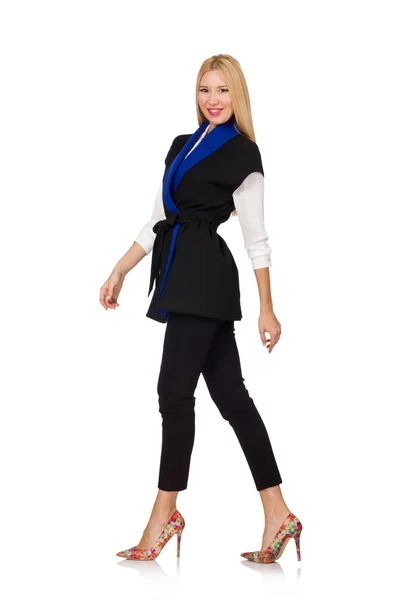 Woman in black fashionable vest isolated on white — Stock Photo, Image