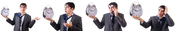 Muž s hodinami izolovanými na bílém — Stock fotografie