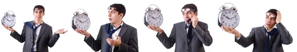 Homme avec horloge isolé sur blanc — Photo