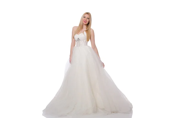 Frau im Hochzeitskleid isoliert auf Weiß — Stockfoto