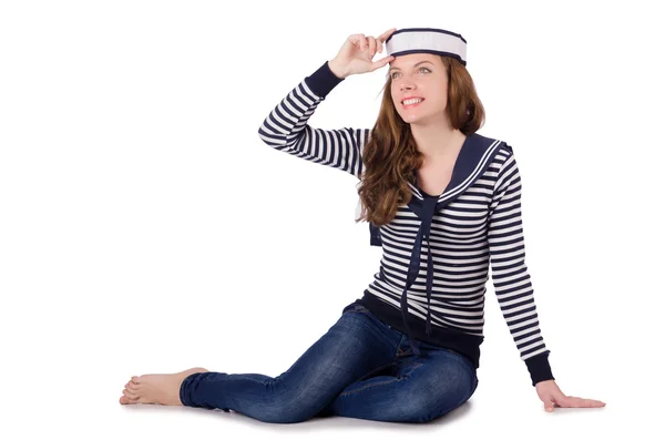 Young woman sailor isolated on white — Stock Photo, Image