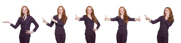 Бизнес-леди в разных позах изолирована на белом