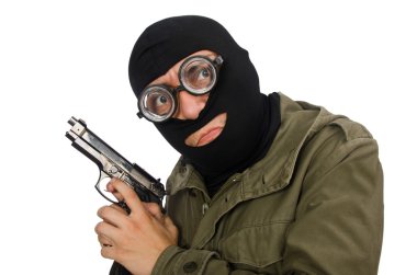 Komik adam beyaz izole yün giyen