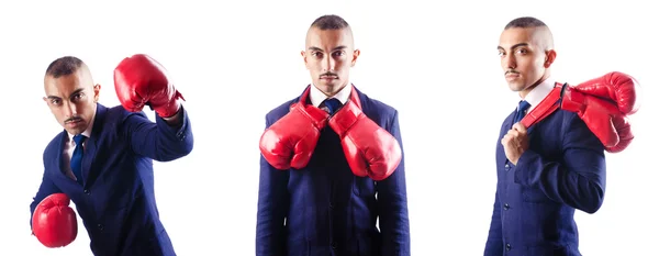 Hombre de negocios guapo con guantes de boxeo — Foto de Stock