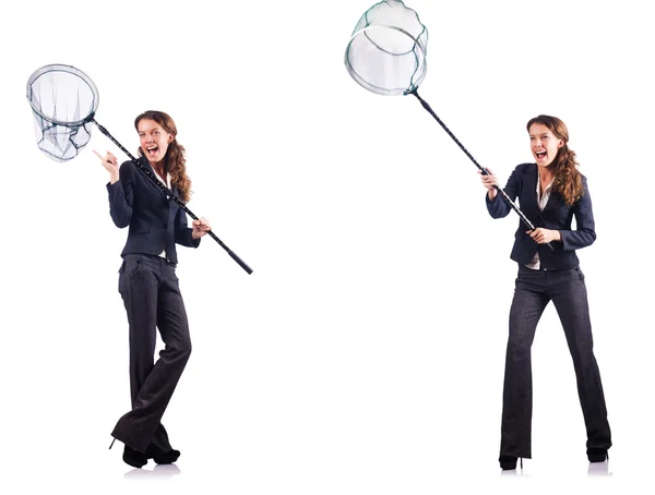 Mulher com rede isolada em branco — Fotografia de Stock