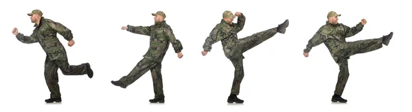 Hombre joven en uniforme de soldado aislado en blanco — Foto de Stock