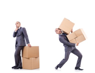 İnsan ve kutularla fotoğraf kolajı