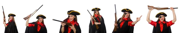 Vrouwelijke piraat in verschillende concepten op wit — Stockfoto