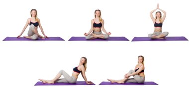 Beyaz üzerinde egzersiz yapan genç bir kadın.