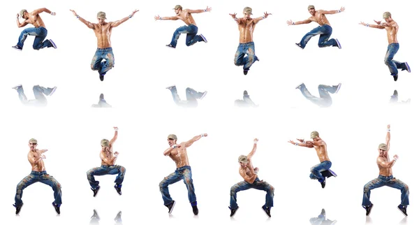 Tänzer tanzt isoliert auf Weiß — Stockfoto