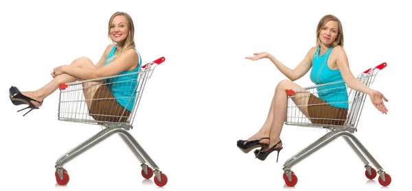 Composite photo of woman with shopping basket — Stock Photo, Image