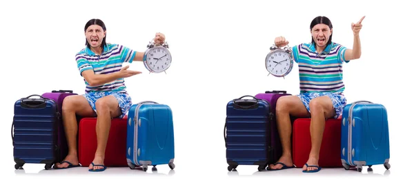 Άνδρας που ταξιδεύει με βαλίτσες απομονωμένες σε λευκό χρώμα — Φωτογραφία Αρχείου
