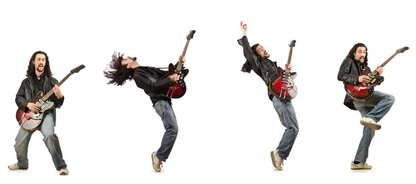 Guitarrista divertido aislado en blanco — Foto de Stock