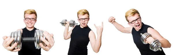 Man with dumbbells isolated on white — Stock Photo, Image