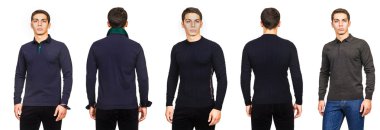 Moda konsepti olan genç bir adam beyazlara izole edilmiş.