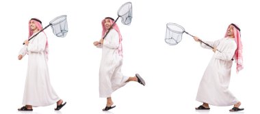 Ağ yakalayan Arap beyaz üzerine izole edilmiş.