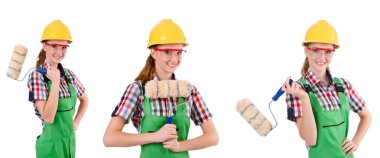 Beyaz tenli komik kadın ressam.