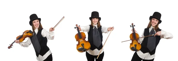 Mujer violinista aislada en blanco —  Fotos de Stock