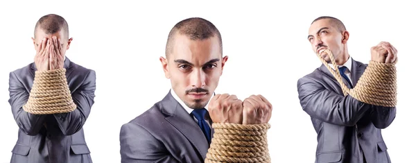 Hombre atado aislado en blanco — Foto de Stock