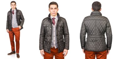 Moda konsepti olan genç bir adam beyazlara izole edilmiş.