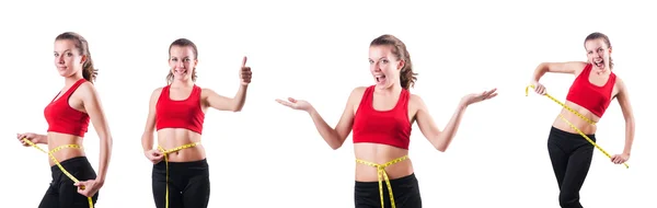 Chica joven con centímetro en concepto de dieta — Foto de Stock