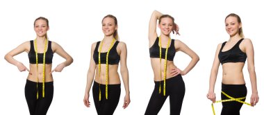 Diyet konseptinde santimetre olan genç bir kız.