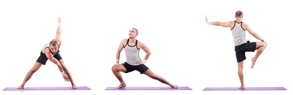 Man doing exercises on white — Stock Photo, Image