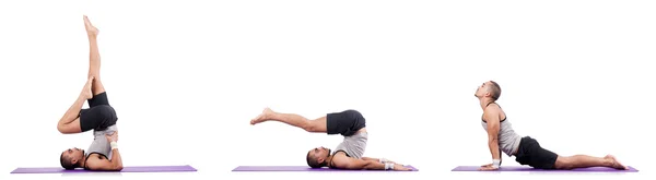 Man doing exercises on white — Stock Photo, Image