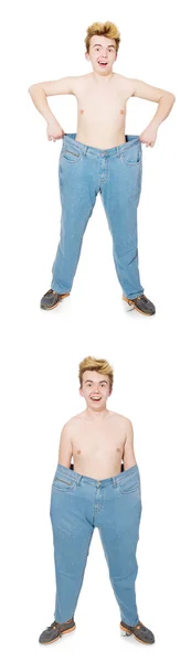 Funny man with trousers isolated on white — Stock Photo, Image