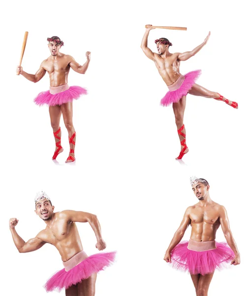 Man wearing ballet tutu isolated on white — Stock Photo, Image